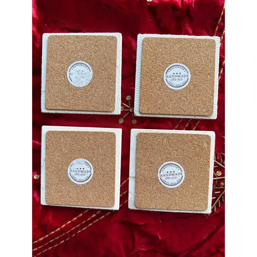 Studio Vertu Handmade Victorian Vintage Christmas 4” Coaster Set Made USA Gift